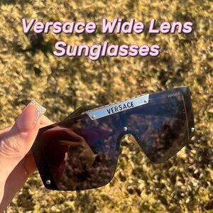 Versace Black and Gold Oversized Wide Lens Sunglasses